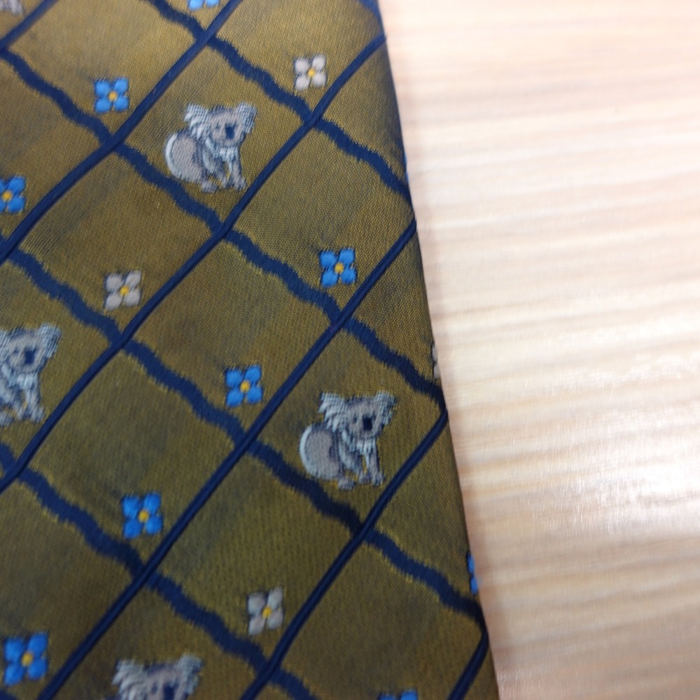 Koala Green Neck Tie Mens Olive Grid Lattice Florette Bear JOHN LOIS Australia - Picture 8 of 12